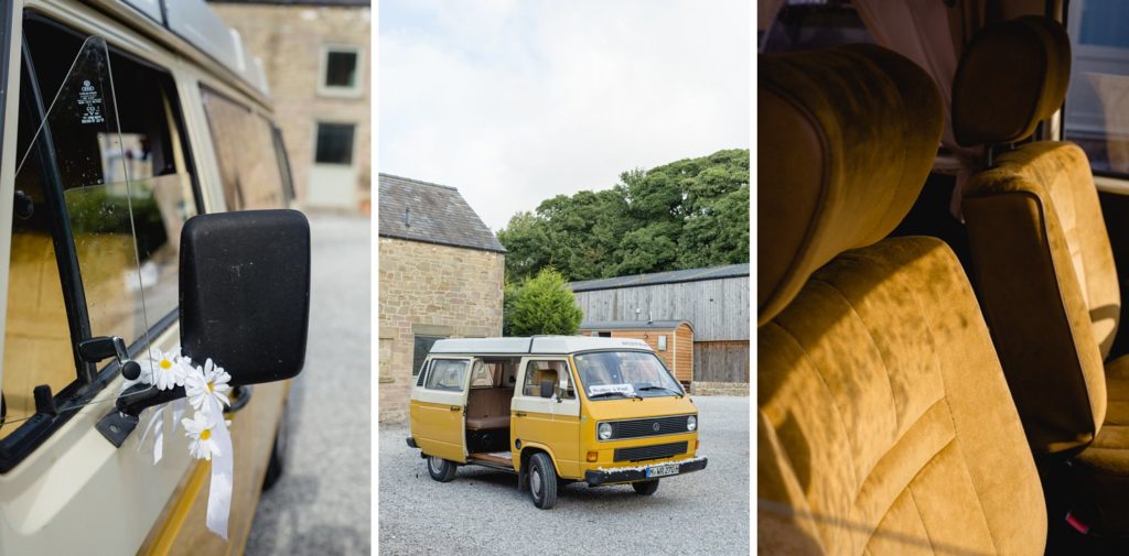 vintage VW camper being used as  wedding transport near buxton