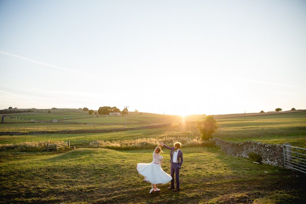 Sunset wedding portrait at Peak District Holiday Barn